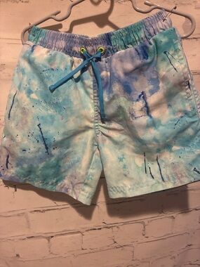 Tie-Dye Blue Watercolor Swim Shorts